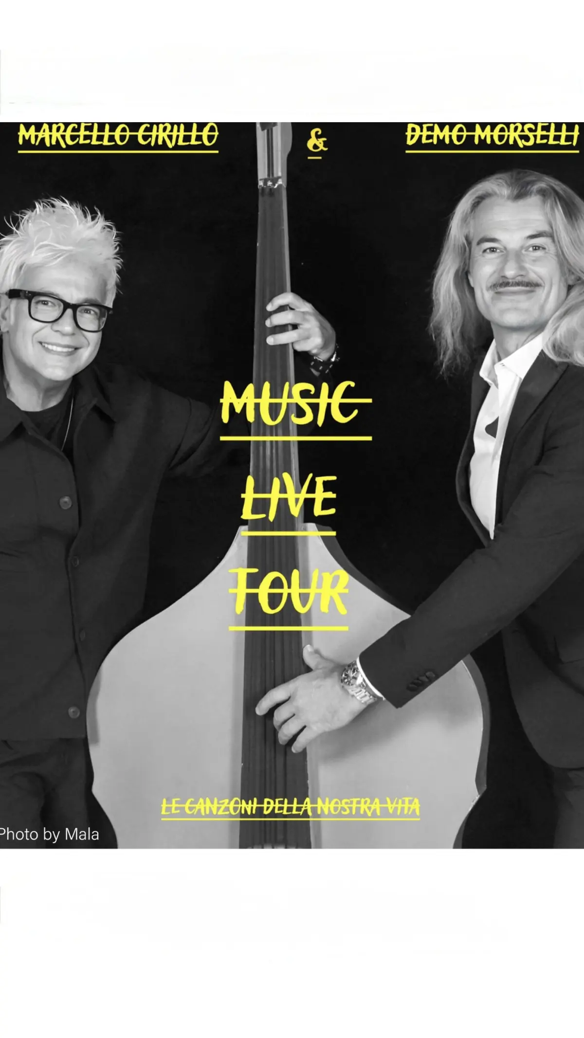 Locandina Music Live Tour, con Marcello Cirillo e Demo Morselli
